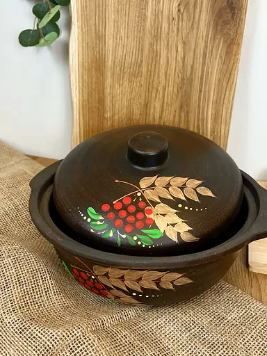 Котел с крышкой керамический (глиняный) резной Золотой Колосок 3 л - фото 2
