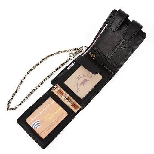 Мужское кожаное портмоне Hill Burry 6404DL черное на кнопках с цепочкой - фото 3