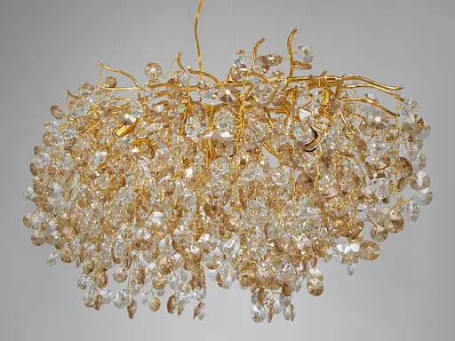 Багата кришталева люстра на тросах витягнутої форми, 12 ламп, золото - фото 2