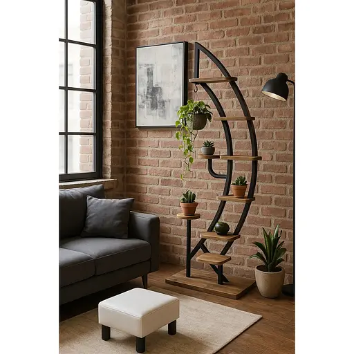 Стеллаж для цветов Costway Ruta в форме полумесяца коричневый - фото 2