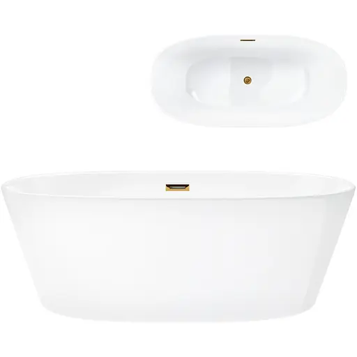 Ванна акриловая отдельностоящая Corsan Salna 170x72 + слив-перелив gold E026XLGL Золотой - фото 1