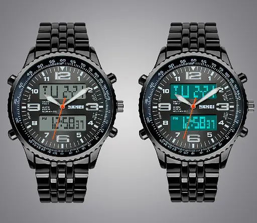 Мужские классические часы Skmei 1032 со стальным ремешком (Черные) - фото 4