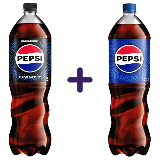Набор Pepsi: Напиток безалкогольный сильногазированный на ароматизаторах нуль сахара 1.25 л + Напиток безалкогольный сильногазированный 1.25 л - фото 1