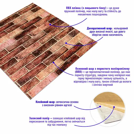 179-3 Панель стеновая 3D 700х770х3мм Коричневый (кирпич) SW-00001771 - фото 2