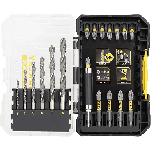 Набор бит и сверл Stanley FatMax Phillips, Pozidriv, Torx, Pz1, Pz2, Ph1, Ph2, T20, T25, T30 L=25, 50 мм 19 шт. пластиковый кейс (STA88554) - фото 2
