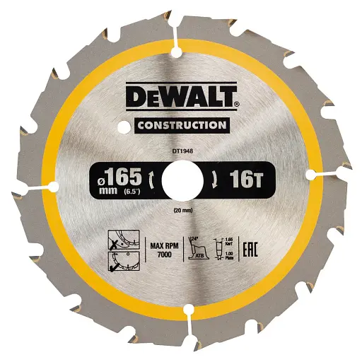 Диск пиляльний DeWalt Construction 165 х 20 мм 16 зубів (DT1948)