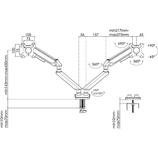 Настільне кріплення для монітора Anda Seat Stealth II Duo Black White (AD-W-A6D-2S-BW) [148293] - фото 7