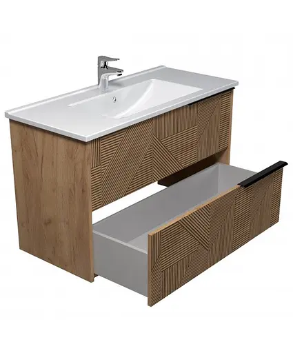 Тумба Мойдодир Cubic 100-A з умивальником Su-100 дуб обпалений - фото 3