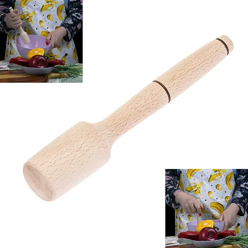 Макогон толкушка картофелемялка фигурная маленькая деревянная 20 см, Woodly Бежевый 84901 - фото 2