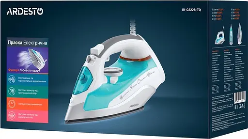 Гладильный паровой утюг ARDESTO IR-C2228-TQ с керамическим покрытием подошвы 280мл 2200Вт Голубой/Белый - фото 6