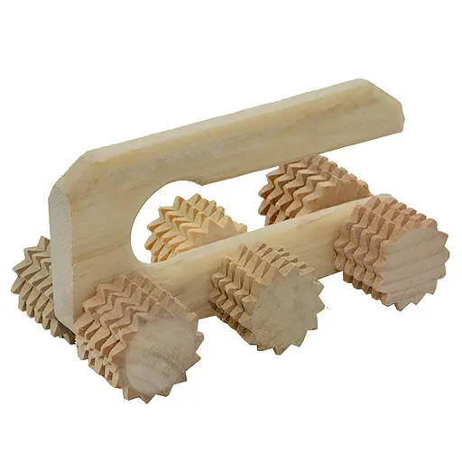 Массажер универсальный деревянный ручной "6 роликов на ручке" в виде утюжка 88264 - фото 1