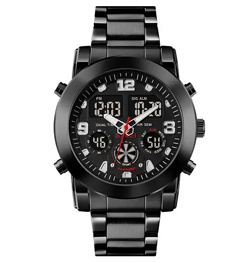 Чоловічий наручний класичний годинник Skmei 1642 (Чорний з чорним циферблатом)