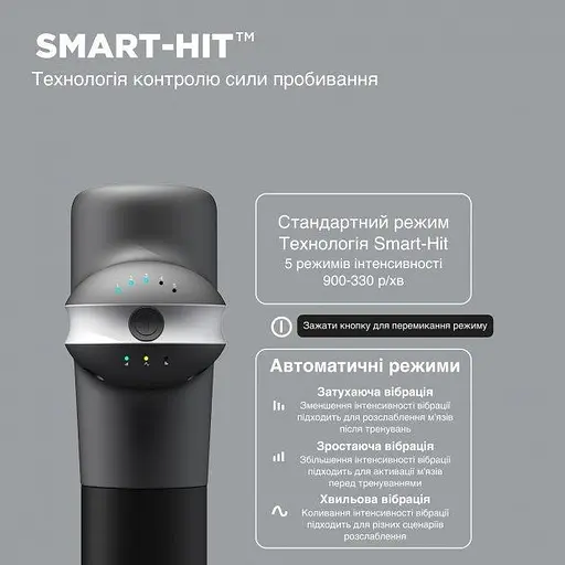 Перкусійний масажний пістолет Lightsaber Booster U1 М'язовий масажер (6 насадок) 2500 мАг Чорний - фото 5