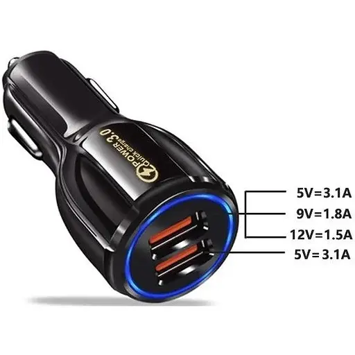 Автомобильное зарядное устройство No Brand CWa 2USB PD18W QC 3.0 Black (69850555) - фото 2