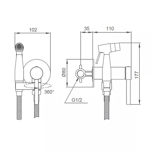 Набор гигиенического душа скрытого монтажа Gungrey Gappo G7206-9, графитовый хром - фото 5