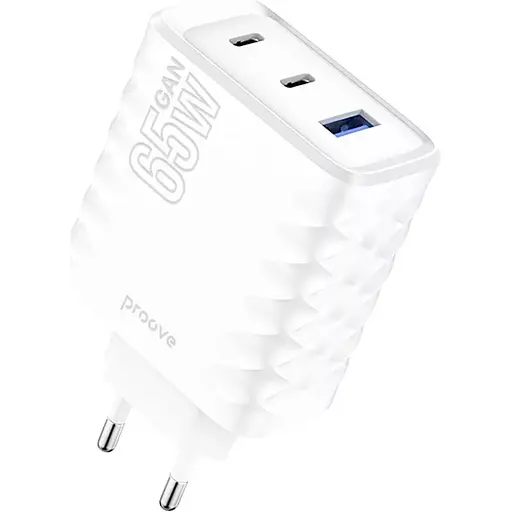 Сетевое зарядное устройство Proove Speed Surge Gan 65W USB-A + 2х USB-C White (WCSS60120002) [130286] 