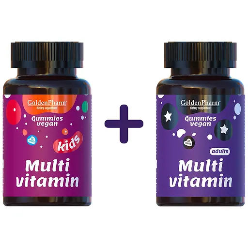Набор: мультивитамины Golden Pharm веганский мармелад 60 шт. + мультивитамины для взрослых Golden Pharm веганский мармелад 60 шт.