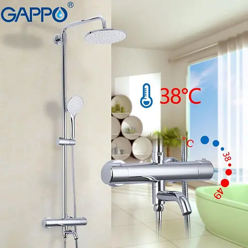 Душова система з термостатом Gappo G2490, вилив - перемикач на лійку, хром - фото 2
