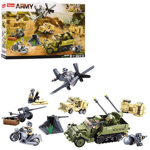 Конструктор дитячий SLUBAN Військовий транспорт, M38-B0812, 552 деталі, фігурки персонажів