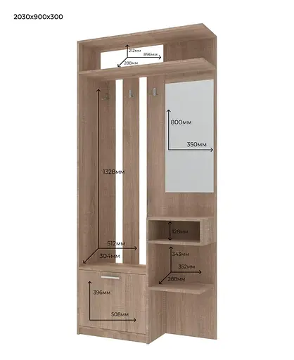 Прихожая Doros Ривьера Сонома 91,5х30х203 (81336222) - фото 7