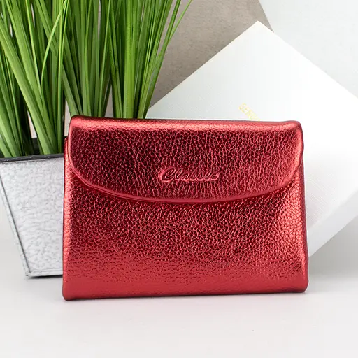 Гаманець жіночий червоний Classic 2301-9929M шкіряний перламутровий невеликий на магніті - фото 1