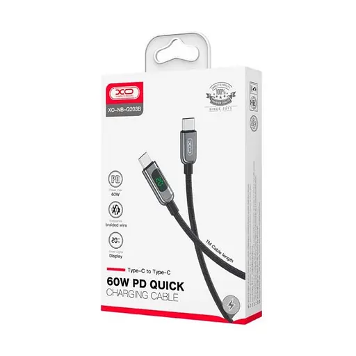 Кабель з екраном XO NB-Q203B Digital display data type-c cable 60W чорний - фото 3
