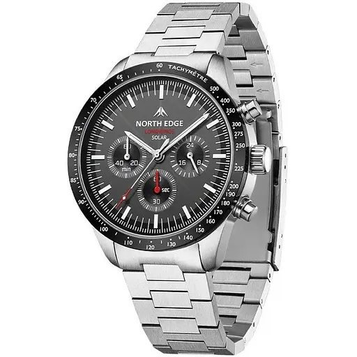 Мужские наручные часы North Edge Long Wings с солнечной батареей Серебристые (3398)