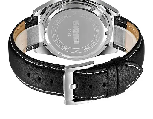 Чоловічий класичний годинник Skmei 9232 Сріблясті на чорному ремінці - фото 5