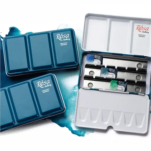 Пенал для акварельних фарб Rosa Gallery металевий Бірюза 12 кювет   - фото 5