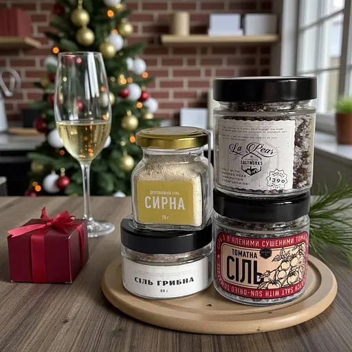 Набор украинских солей: Грибная, Копченая груша, Сырная и Соль с вялеными помидорами – Идеальный подарок для гурманов - фото 6