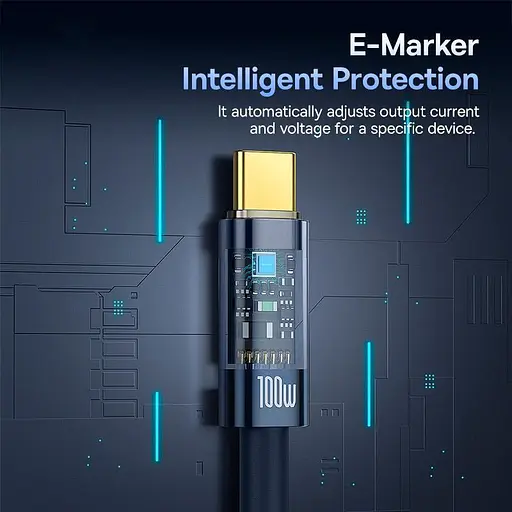 Кабель Baseus Explorer with Auto Shutdown USB-C to USB-C 100w 1m Deepsea Blue (P10319704321-00) [152046] - фото 11