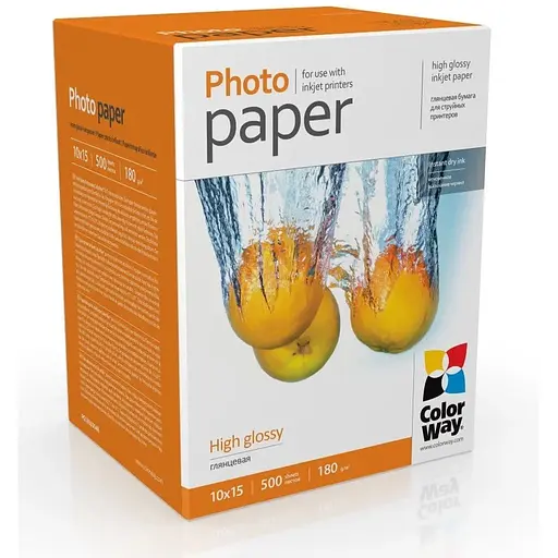 Фотопапір ColorWay, глянсовий, A6 (10x15), 180 г/м², 500 арк (PG1805004R)