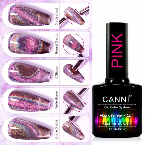 Гель-лак Canni Rainbow cat Pink райдужний голографічний 7.3 мл - фото 2