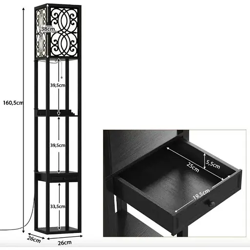 Підлогова лампа Costway Leon торшер з розеткою та USB чорний - фото 3