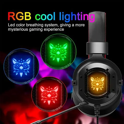 Проводная игровая гарнитура Onikuma Gaming with LED K3, USB, 3.5mm, 2m, black-red - фото 2