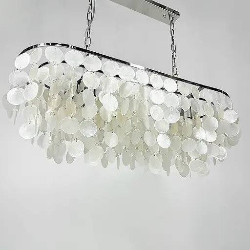 Удлиненная серебряная люстра ATHELIA с перламутровыми пластинами | Ст. 1537-800*300 СН | Line F - фото 5