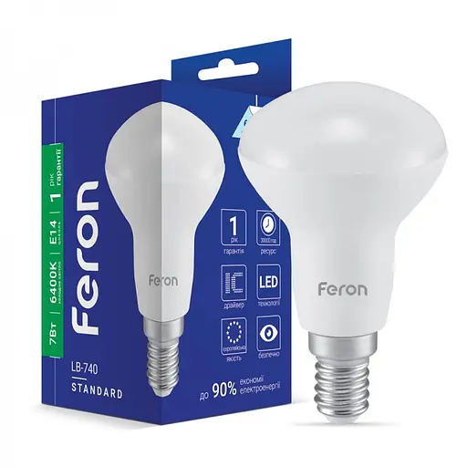 Лампа светодиодная Feron LB-740 R50 E14 230V 7 Вт 6400K (25984)