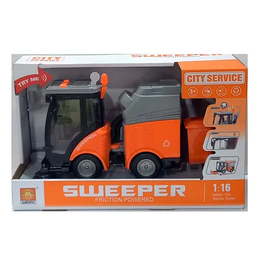 Мусороуборочная машина WY 680 A, инерция, свет, звук, в коробке (6974060113113) Оранжевый - фото 1