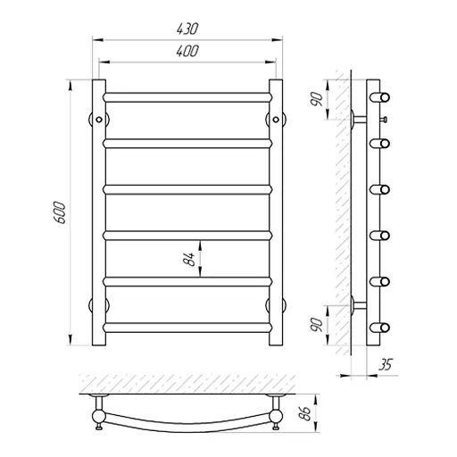 Водяна рушникосушка Laris Класік П6 400x600 71207516, Хром - фото 2
