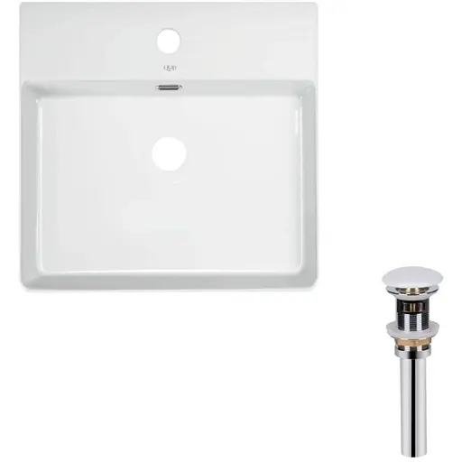 Комплект Qtap Nando LT: Раковина подвесная прямоугольная 500х420х130 мм White + Донный клапан PU02O (QT12112173SWN47323) - фото 1