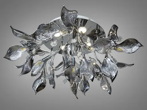 Фарфоровая декоративная потолочная люстра в зал, 10 ламп, хром. - фото 2