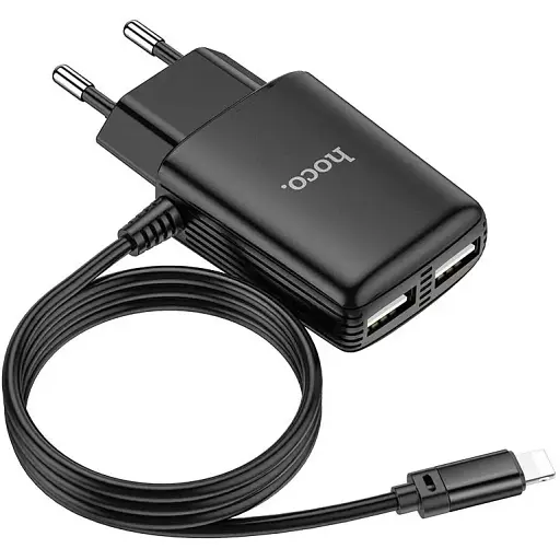 Зарядне з кабелем Мережевий зарядний пристрій Hoco C82A Real power 2USB 2.4A +Lightning - фото 1