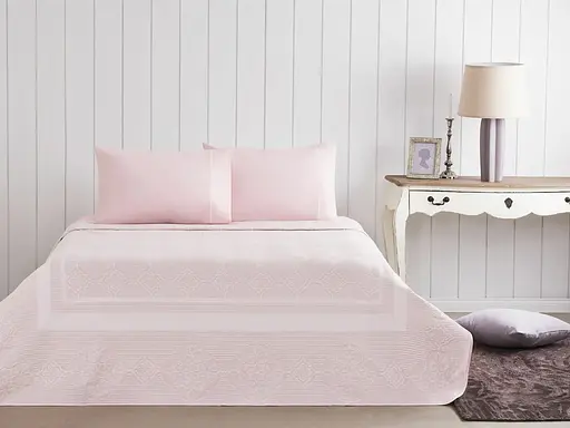 Постельное белье с жаккардовым покрывалом-пике Brenda Pink / простыня на резинке Tac pbe0051426 - фото 1