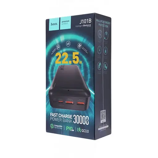Універсальна зарядна батарея Hoco J101B 30000mAh Astute PD20W+QC3.0 22.5W 2USB Micro/Type-C (Чорний) - фото 4