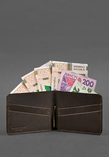 Кожаный портмоне 4.4 (с зажимом) темно-коричневый Crazy Horse - фото 4