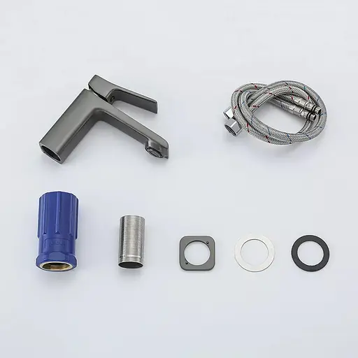 Змішувач для умивальника литий вилив збройова сталь Frap F1084-9 Графітовий хром - фото 5