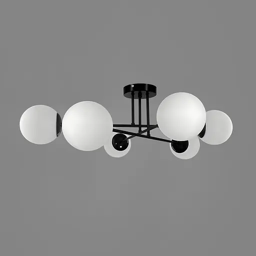 Люстра у чорному корпусі із 6-ма білими плафонами Ø 77 см | Line F | Арт. S7072/6 BK+WT - фото 4