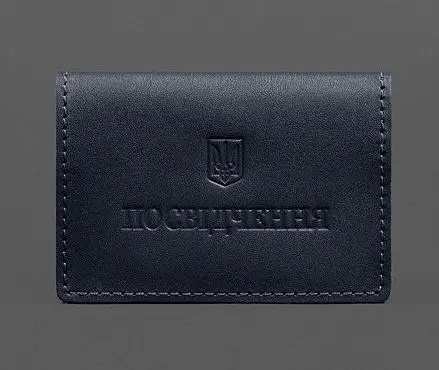 Кожаная обложка для пенсионного удостоверения темно-синяя - фото 1