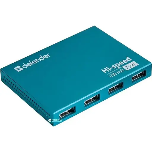 Хаб Usb Defender Septima Slim, Cyan, Usb 2.0 - 7xUsb 2.0, кабель 93 см, блок питания (83505) - фото 1