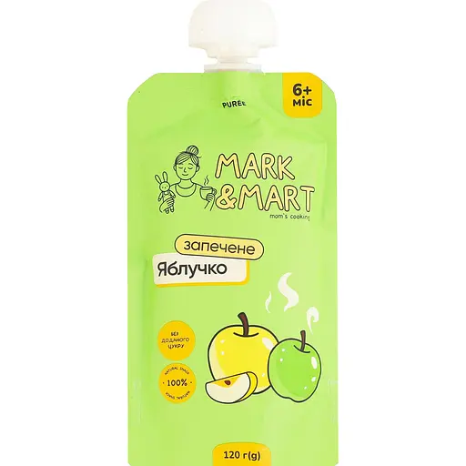 Пюре фруктовое Mark&Mart Запеченное яблочко без сахара для детей гомогенизированное стерилизованное 120 г